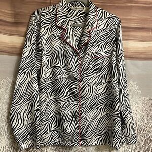 New Chanteuse Zebra Print Red Piping Covered Buttons Pajama Set Size XL